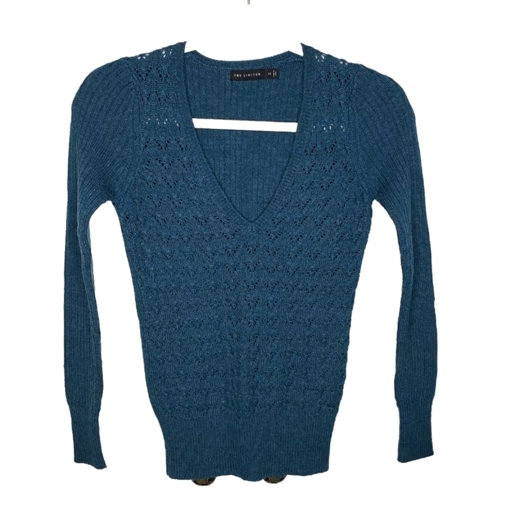 The Limited Sweater XS V-Neck Wool Blend Chevron Knit Classic Librarian Academia
